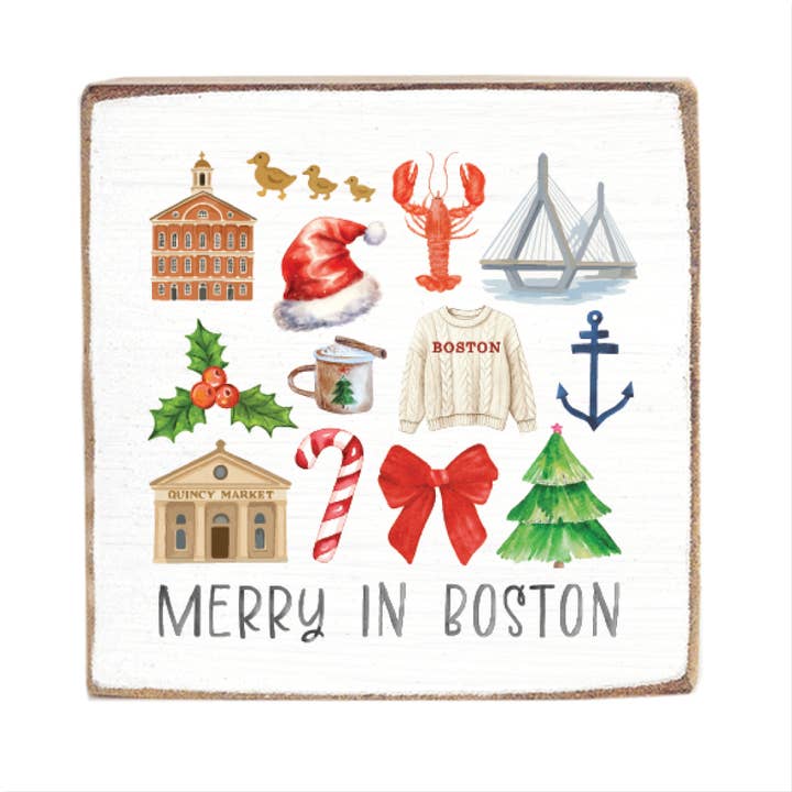 Merry In Boston Square Block Sign for wholesale by Rustic Marlin