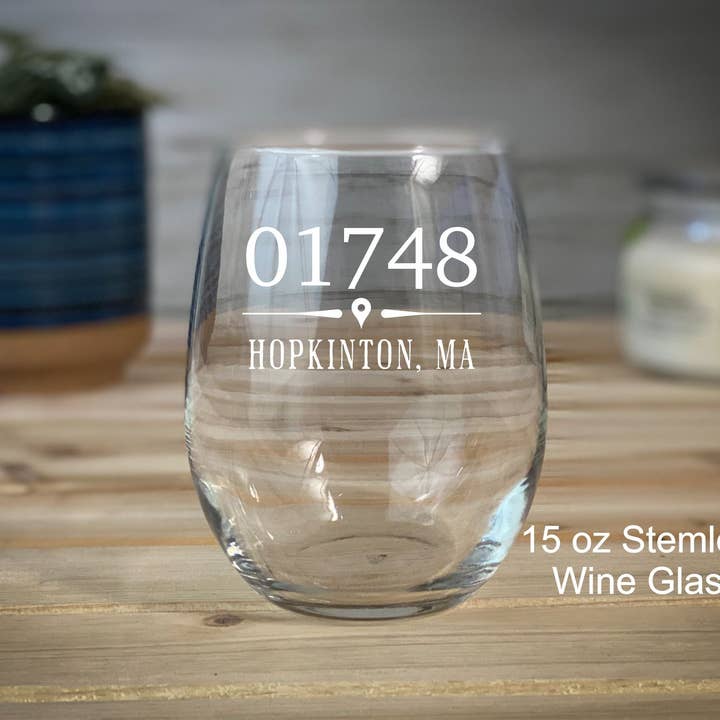 Adirondack Etching LLC - Wholesale Wine Glass - Your Zip Code 15 oz Stemless Wine Glass2