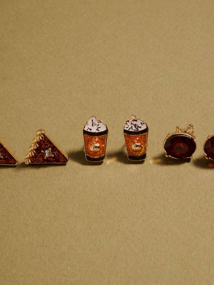 Fall Treat Trio Earring Set Pumpkin Pie Latte for wholesale by Designature New York