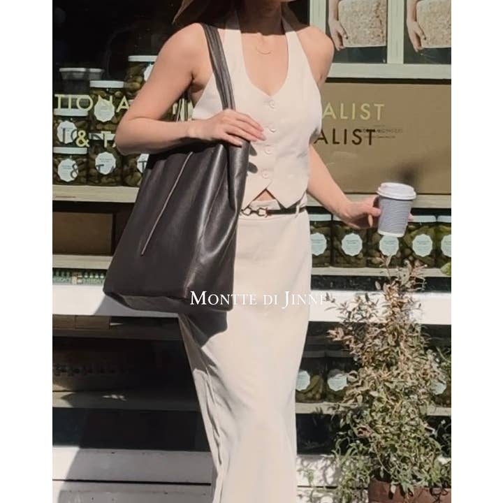 MONTTE DI JINNE - Venta al por mayor Bolso con correa - Mujer - Bolso de Hombro Grande Tipo Shopper de Cuero Genuino Italiano