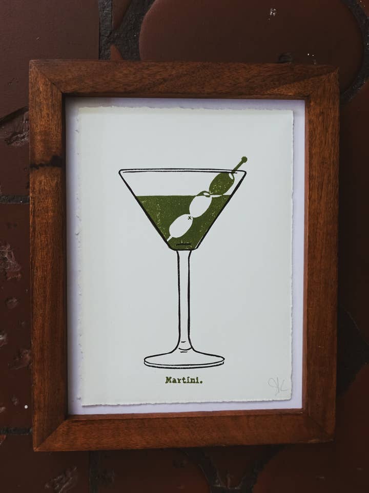 Martini Mini Original Hand Pressed Print for wholesale by Sharell Katelynn