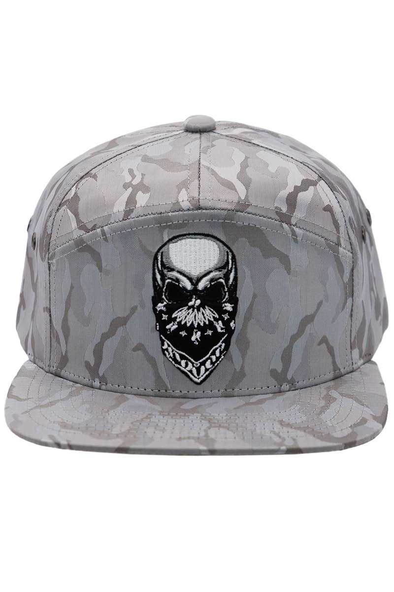 Cap Zone - Wholesale Flat Brim Cap - Men's - Rebellious Biker Skull Camo 7 Panel Snapback4
