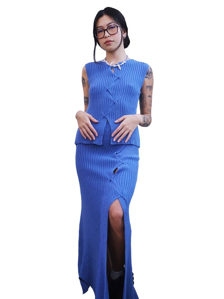 Blue Ribbed Set for wholesale by Samudāy Studios