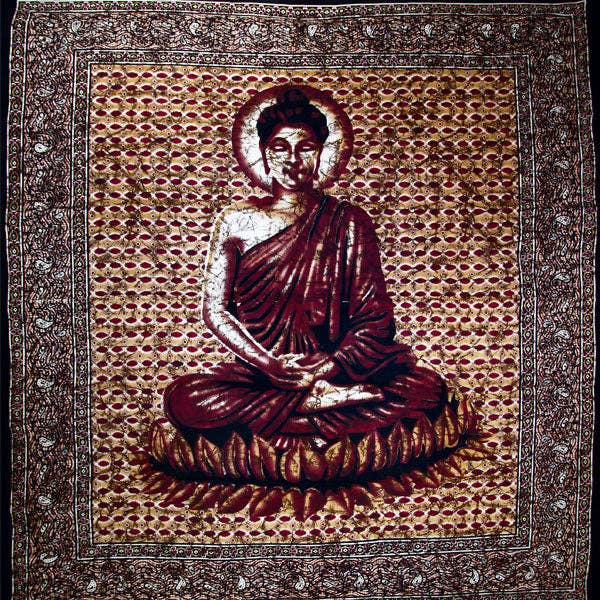 Buda marrom em meditação estilo batik tapeçaria por atacado de Wild Lotus