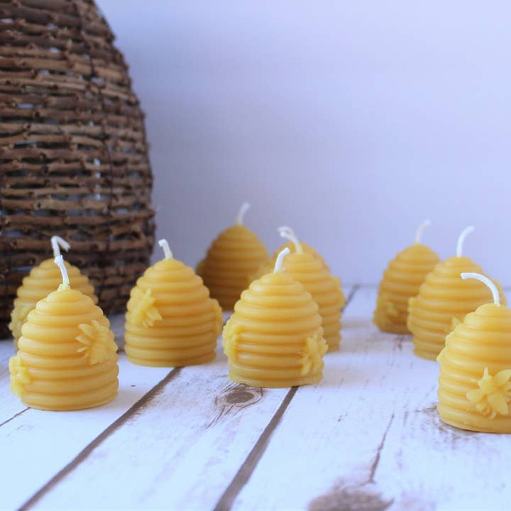25 Beehive Bee Skep Beeswax Candles Party Favor for wholesale by Happy Honey Bee Co.