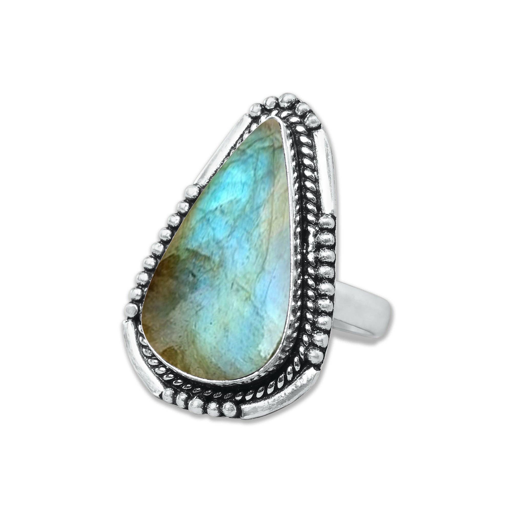 Handmade Jewels – Anel de cocktail/declaração por atacado – Anéis de Labradorite – Prateados, Feitos à Mão, Cintilantes Cinza-Azul (Tamanhos EUA 6–10, Não Ajustáveis)10