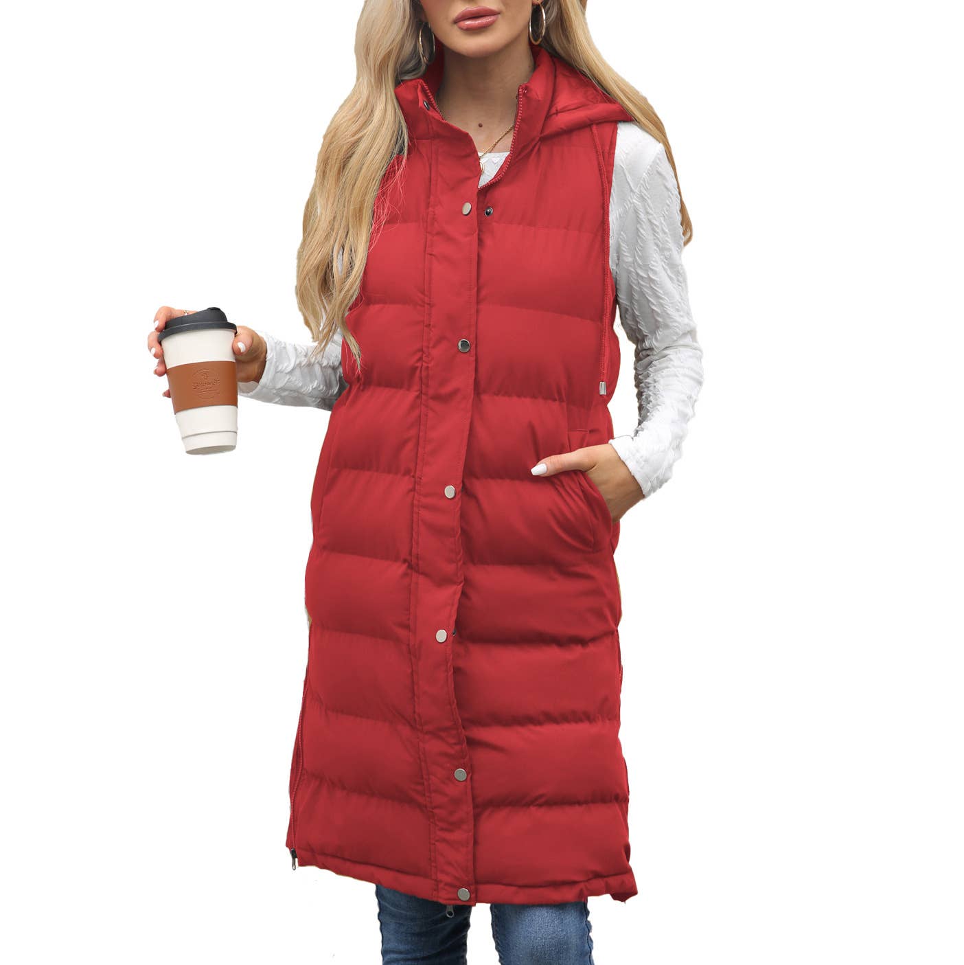 Lily Clothing - Wholesale Outerwear Vest - Women's - Solid-color hooded sleeveless cotton-padded vest5