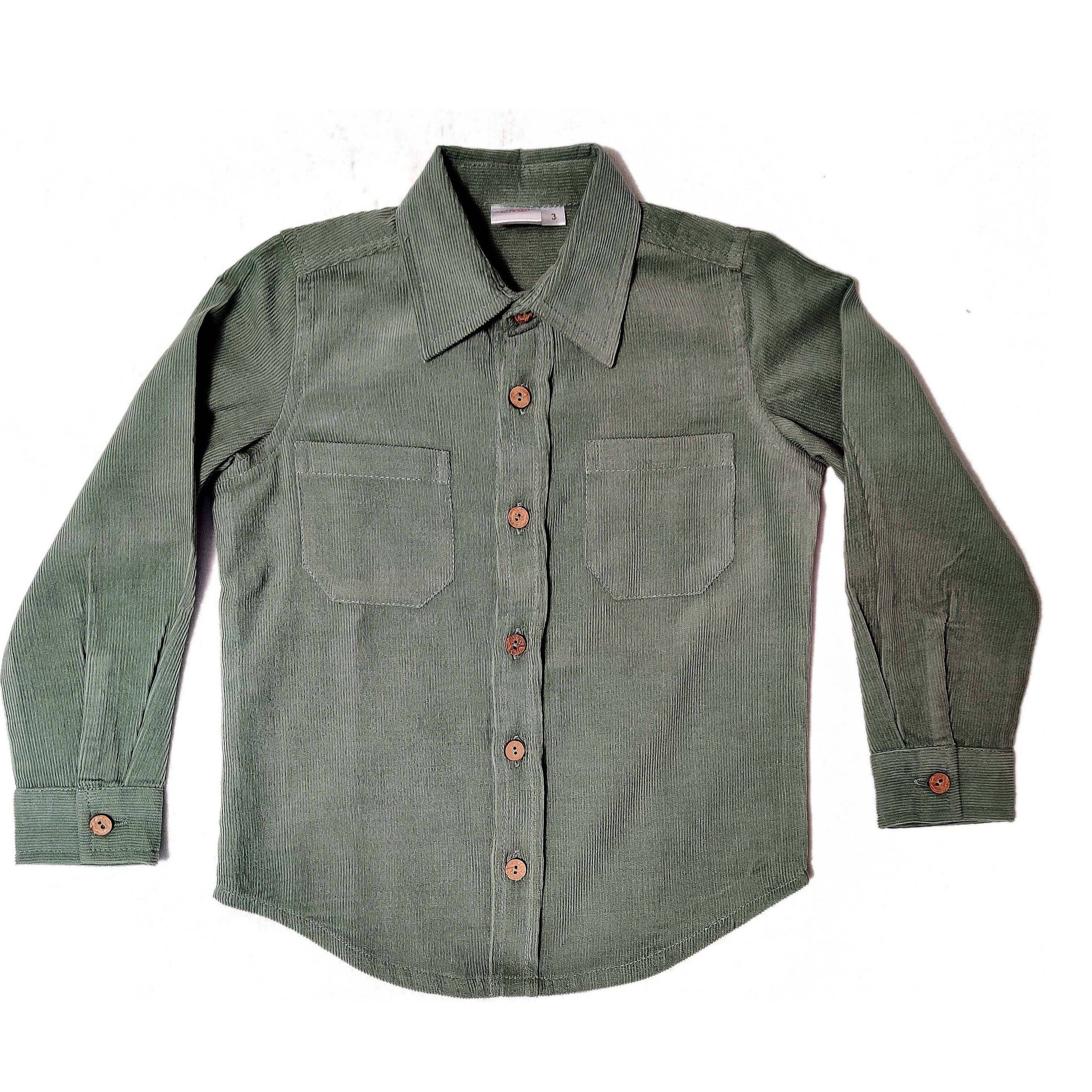Yo Baby - Wholesale Button Down Shirt - Kids - Unisex Corduroy Shirt - Sage Green2