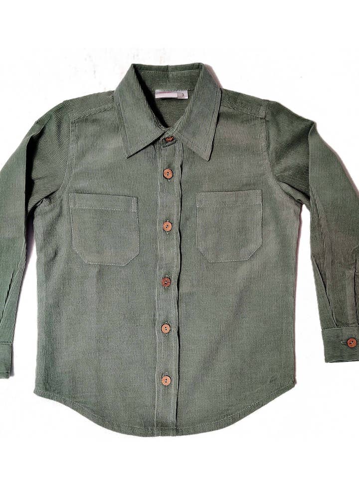 Yo Baby - Wholesale Button Down Shirt - Kids - Unisex Corduroy Shirt - Sage Green2