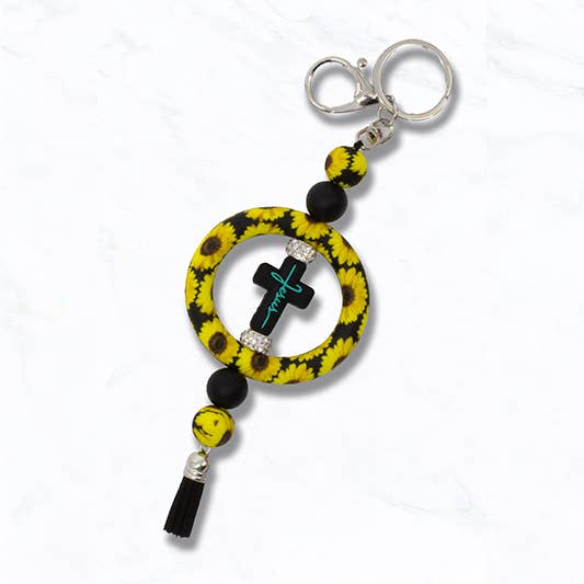 Suzie Q USA - Wholesale Keychain - Women's - Faith & Western Print Cross Charm Keychain