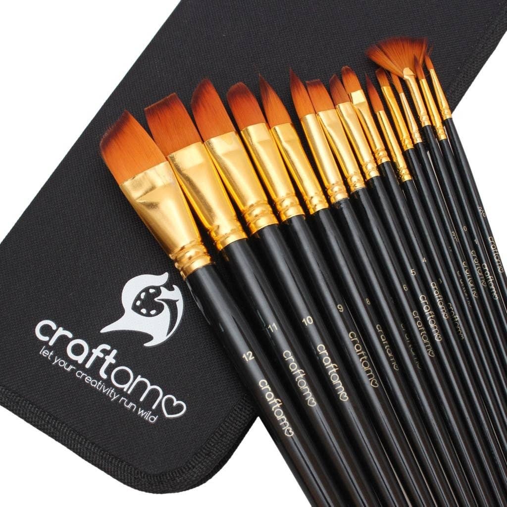 Craftamo – wholesale Paint/wax brush – Art Brushes - 15 Piece Paint Brush Set w/ Pop-Up Carry Case3