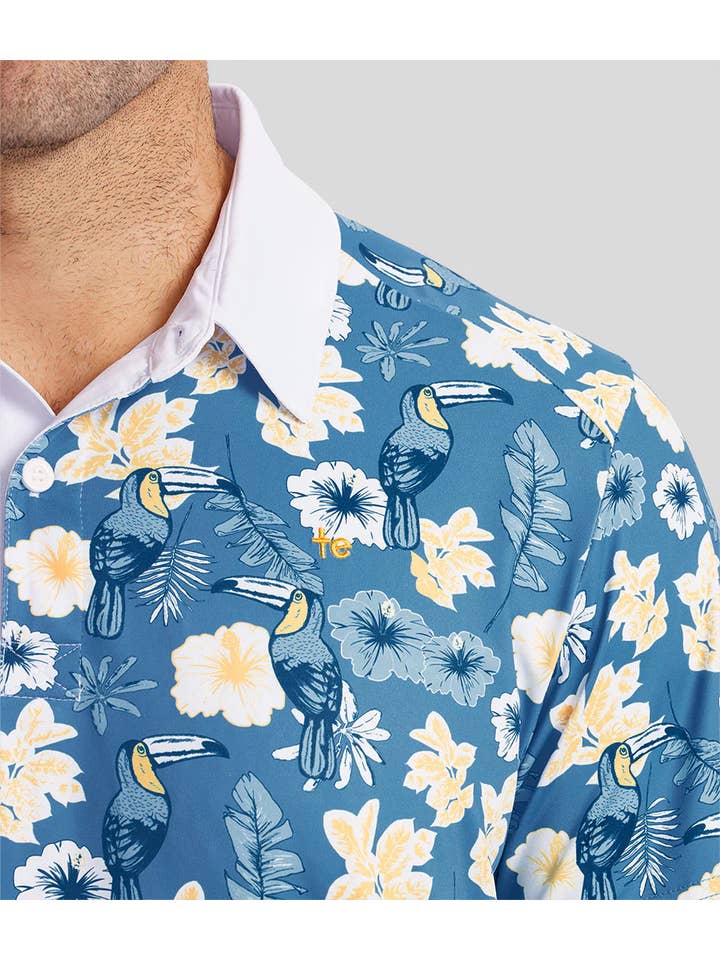 Tipsy Elves – Polo - Homem por atacado – Camisa de Golfe Blue Botanics Masculina - Polo Tropical Floral Golf2