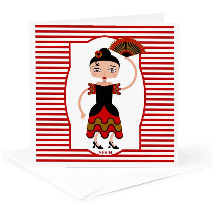 3dRose - Wholesale Everyday Greeting Card - 3dRose, Spain is represented by a flamenco dancer,flamenco is spanish popular folk music, Greeting Card