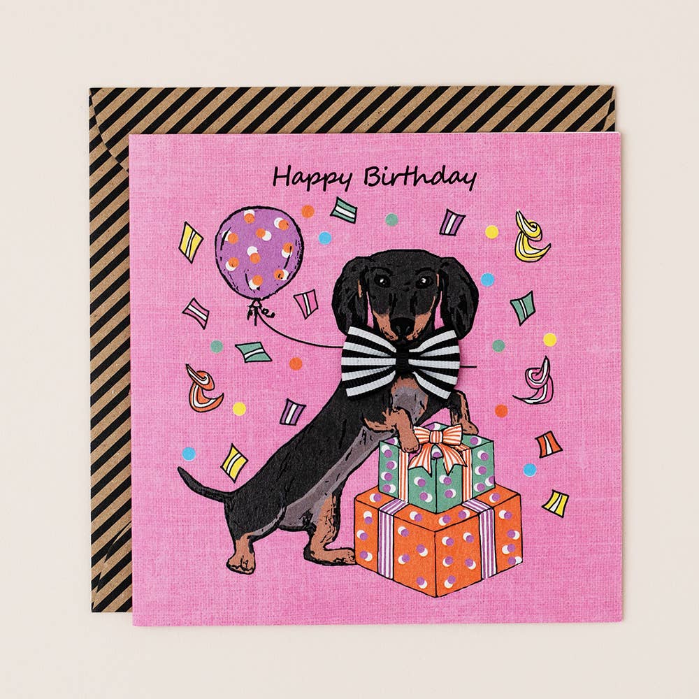 Apple & Clover - Wholesale Birthday Card - Dachshund Hand-Finished Birthday Card