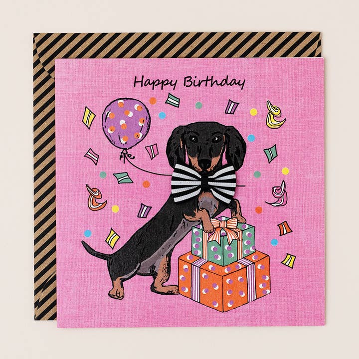 Apple & Clover - Wholesale Birthday Card - Dachshund Hand-Finished Birthday Card0