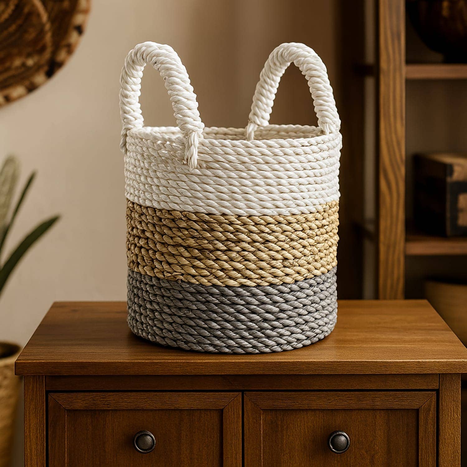 Etnico del Mondo - Wholesale Basket - Set of 3 Handwoven Algae Baskets with Handle #12