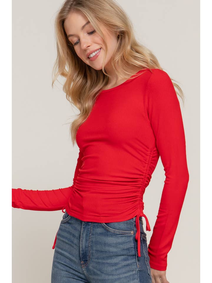 42POPS - Wholesale Knit Top - Women's - ..SI-24865 Long Slv Side Ruched Rib Knit Top