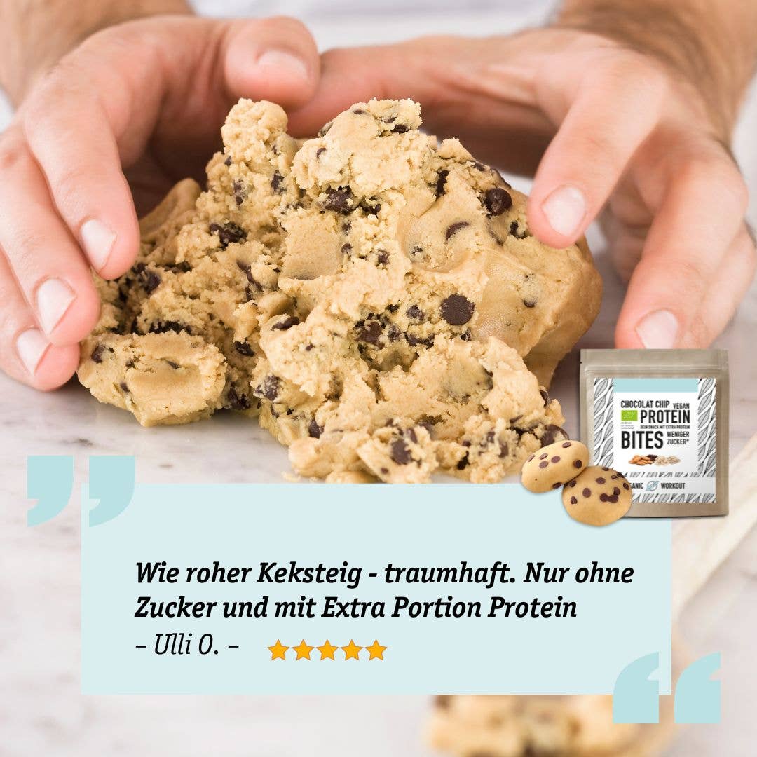 Organic Workout – wholesale Snack bar – Cookie Dough NomNoms - Protein Bites - Chocolate Chip, organic, vegan with organic erythritol and organic pea protein3