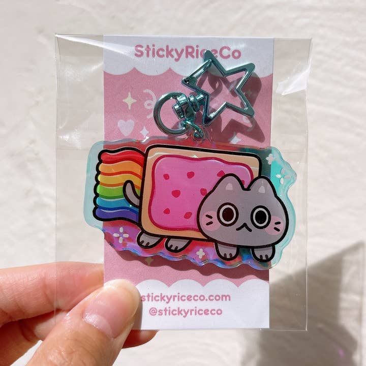 Porte-clés holographique Nyan Cat Meme Glitter pour la vente par StickyRiceCo