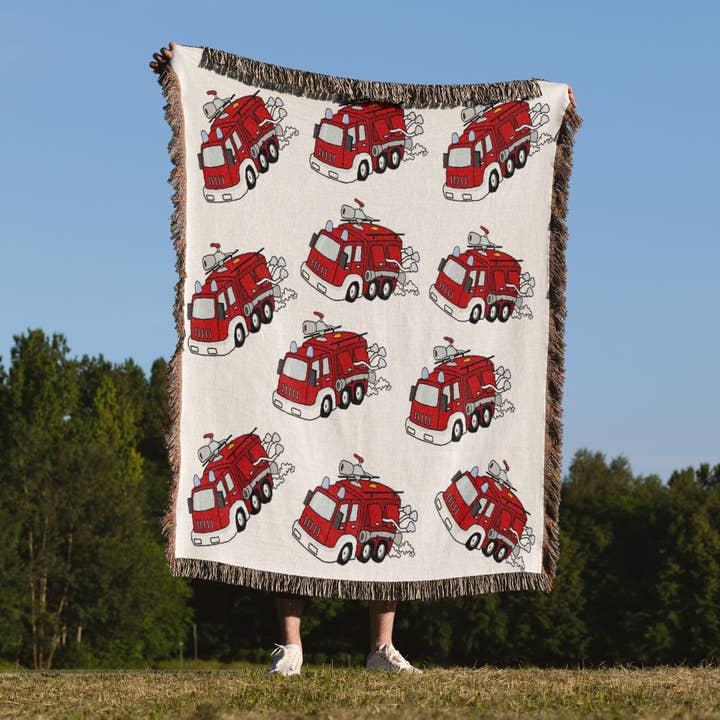 3dRose - Wholesale Throw Blanket - 3dRose, Print of Red Fire Truck Repeat Pattern, Blanket1