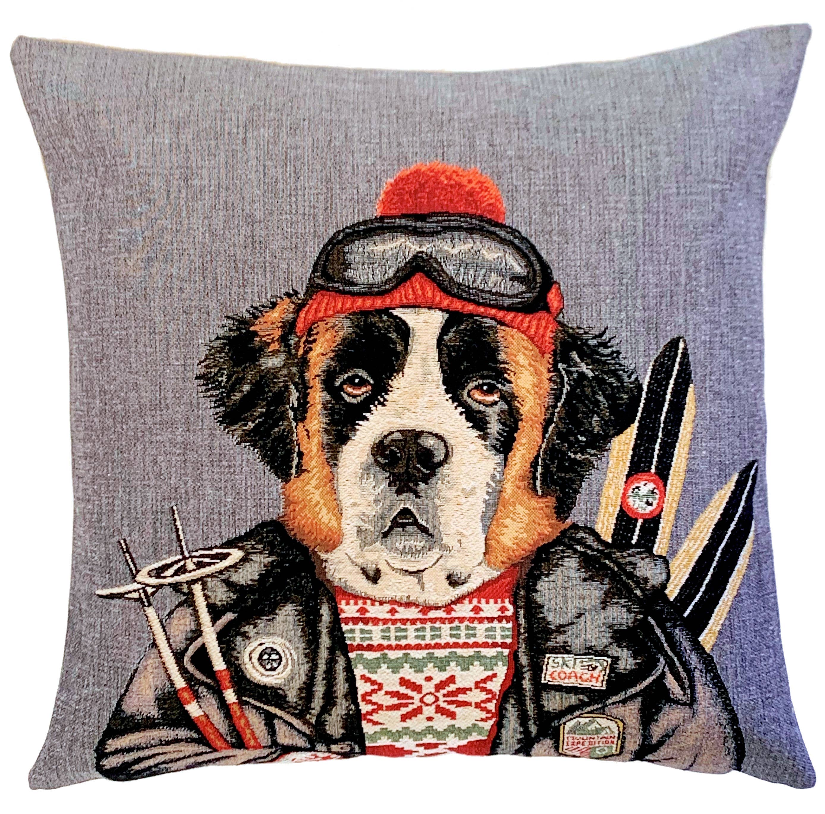 yapatkwa - art of the loom - Wholesale Throw pillow cover - Nordic Decor - Alpine Gift - Bernese dog with skis
