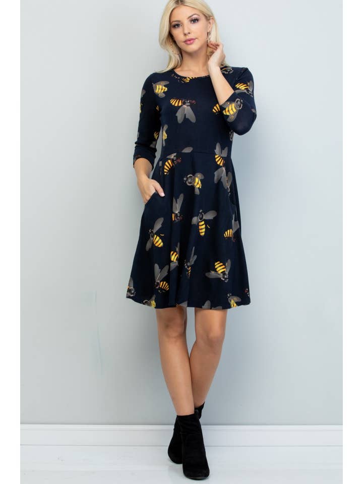Bee Print Plus Size Winter Tunic Dress for wholesale by LA Soul