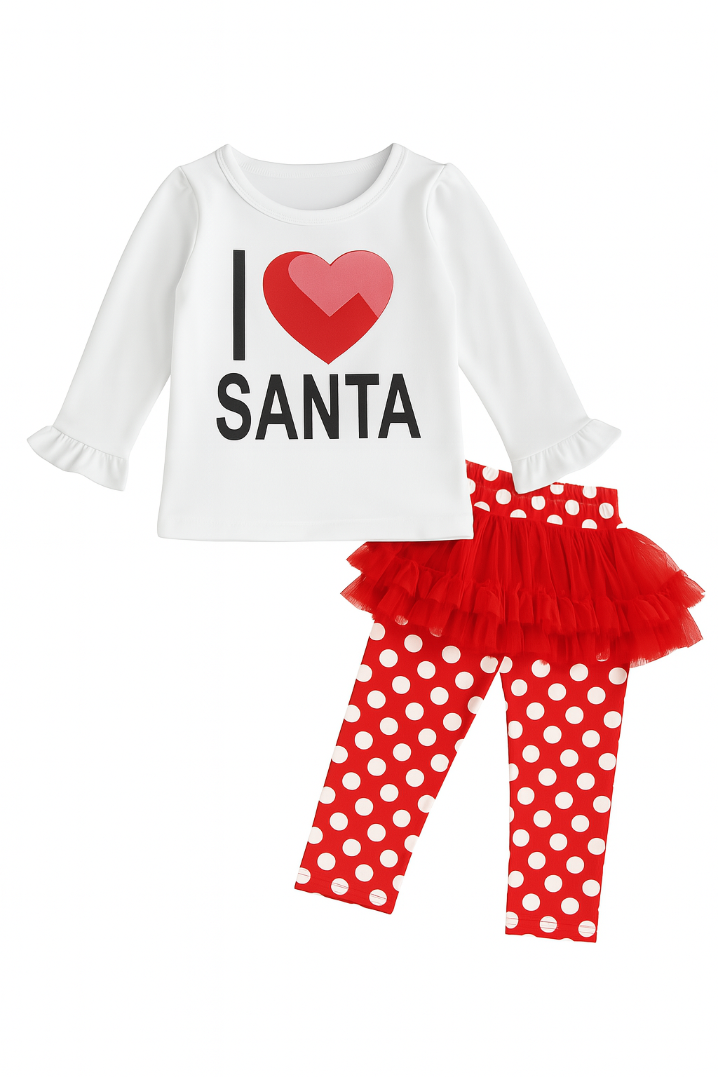 Fennco Styles - Vendita all'ingrosso Completo top e leggings - Bambini - Vestito da bambina I Love Santa Bianco-Rosso 2 pezzi0