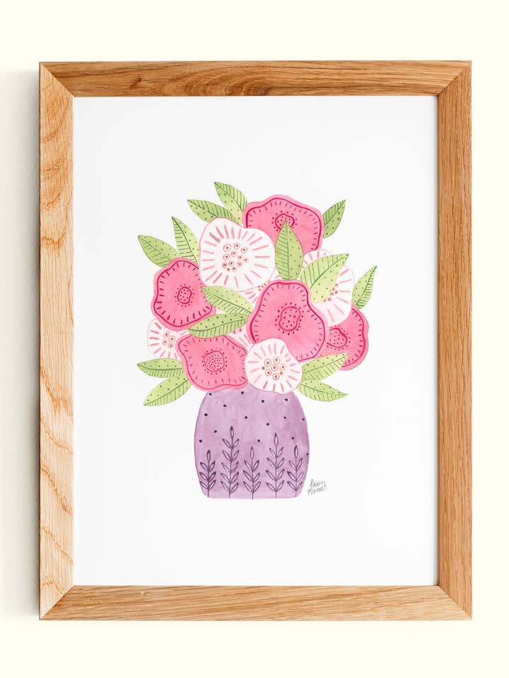 Lilac Floral Watercolor Pot Fine Art Print for wholesale by Lau Monart