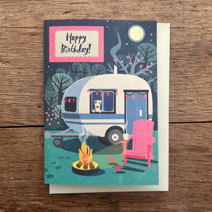 Happy Birthday Retro Caravan and Dog Card for wholesale by Rocket 68