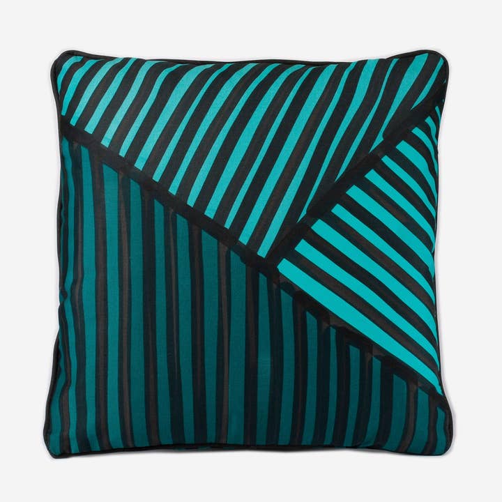 Hand-Painted Y Stripe Cushion - Green for wholesale by Shellomar
