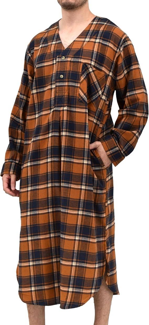 I-Wear Brands - Wholesale Nightshirt - Men's - 2 Pack Men's Cotton Flannel Long Henley Nightshirt1