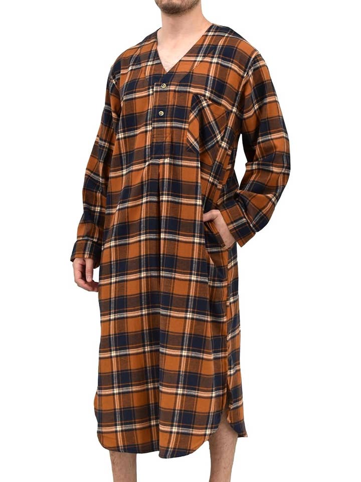 I-Wear Brands - Wholesale Nightshirt - Men's - 2 Pack Men's Cotton Flannel Long Henley Nightshirt1