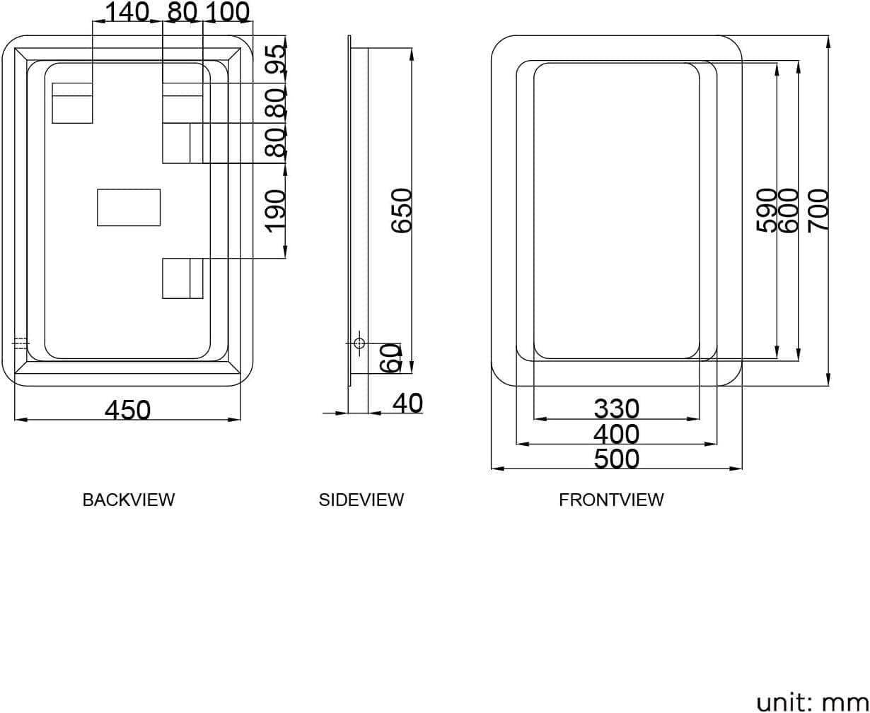 Bathroom4Less – wholesale Wall mirror – Wall Mounted Illuminated Mirror With LED Light Battery 700 x 500mm2