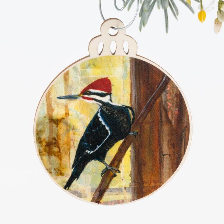 Pileated Woodpecker Ornament | Christmas Ornament | Bird Ornament | Wooden Ornament | Bird Art | Bird Painting | Gift for Her | Nature Lover for wholesale by Orphan Girl Fine Art