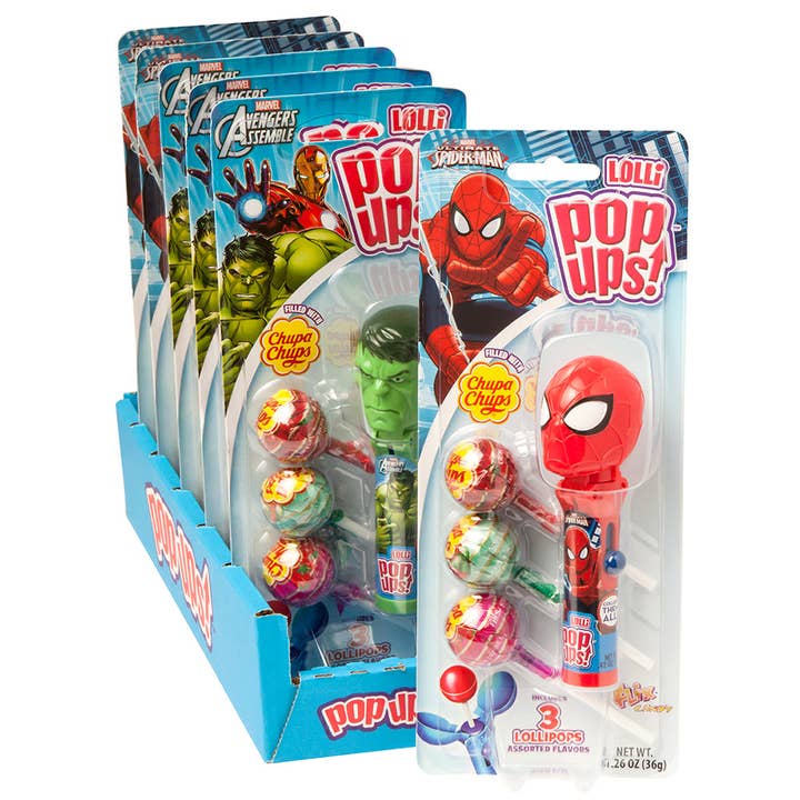 Pop Ups! Marvel Avengers, 1.26oz, 6ct Case for wholesale by Grandpa Joe's Candy Shop