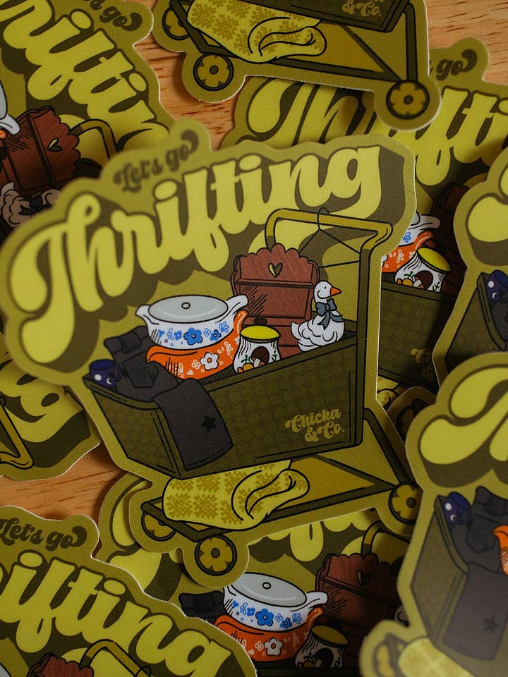 Let's Go Thrifting Vinyl Sticker for wholesale by Chicka & Co