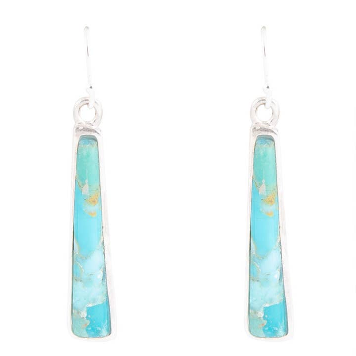 Boucles d'oreilles pendantes en argent sterling turquoise Line Blie pour la vente par Barse Jewelry