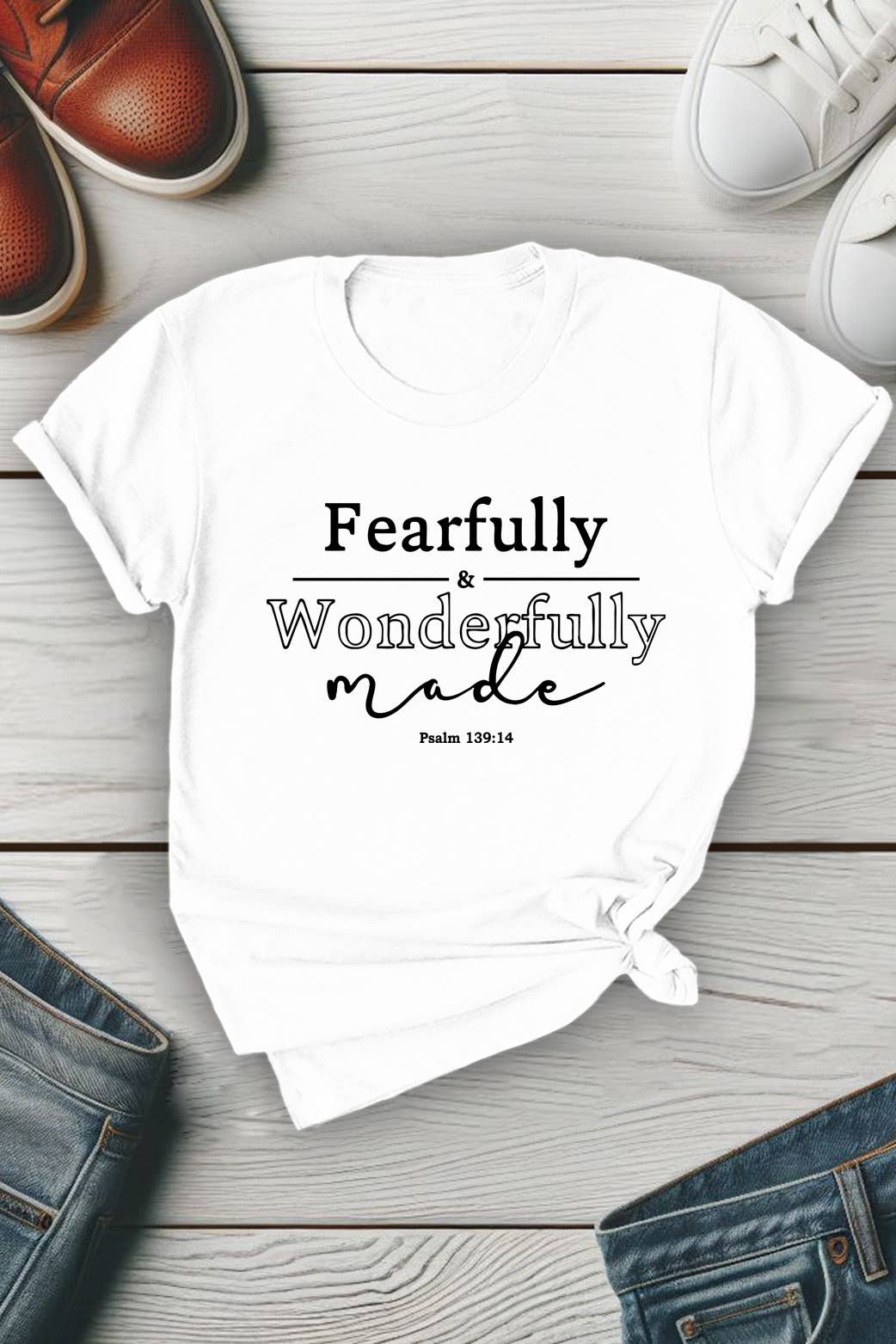 Top Avenue - Wholesale T-Shirt (Graphic) - Unisex - Fearfully and Wonderfully Unisex Round Neck Tee0