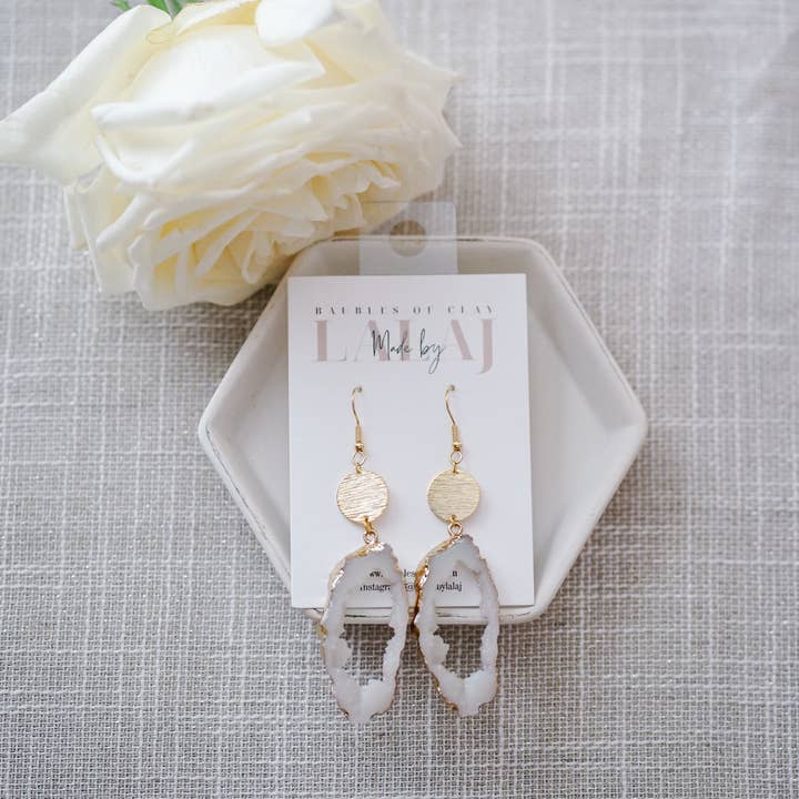 LEVY Boutique - Wholesale Dangle Earrings - Druzy Drops, White