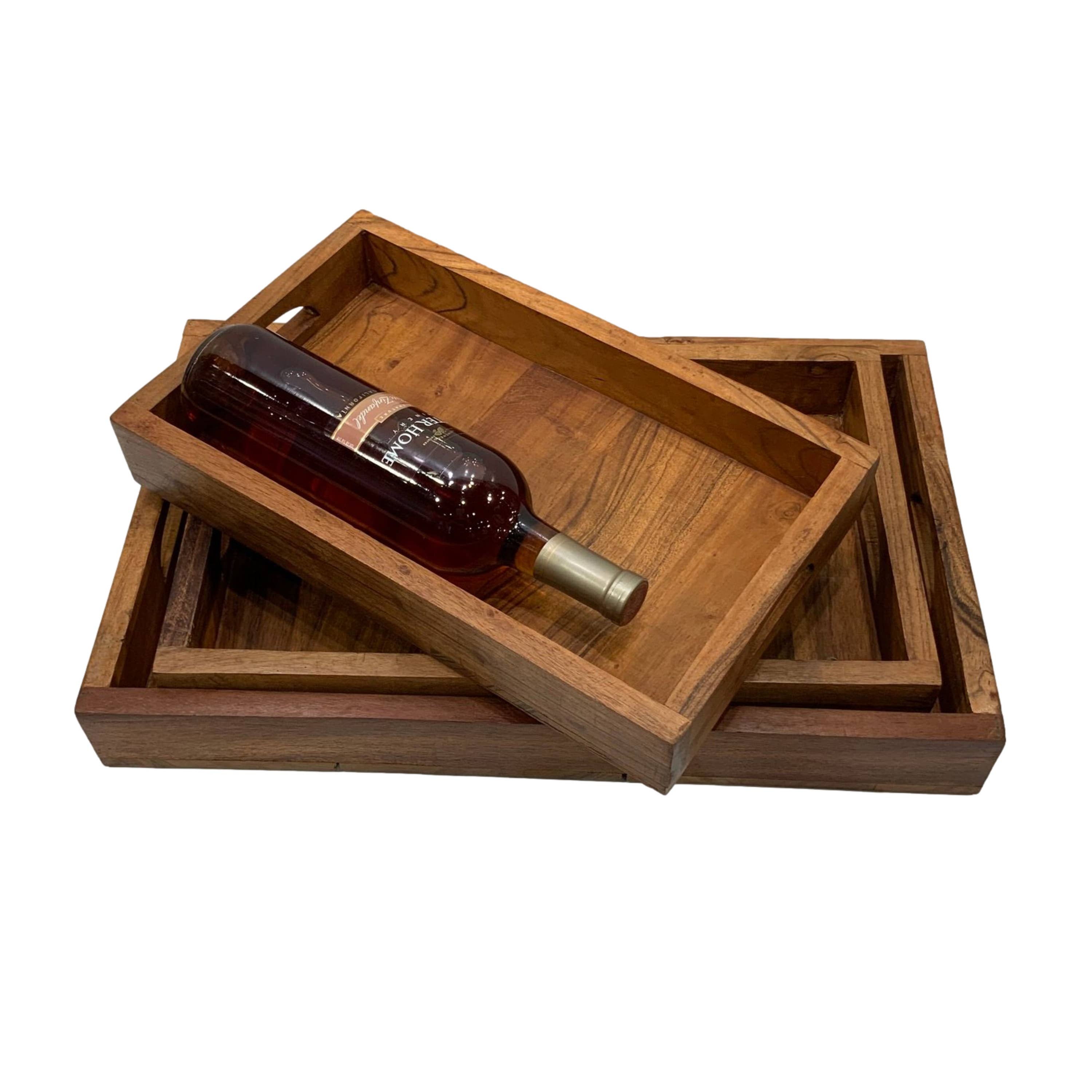 Wilco Home - Wholesale Serving Tray - Set of 3 "Cocktail" Acacia Wood Charcuterie Trays2
