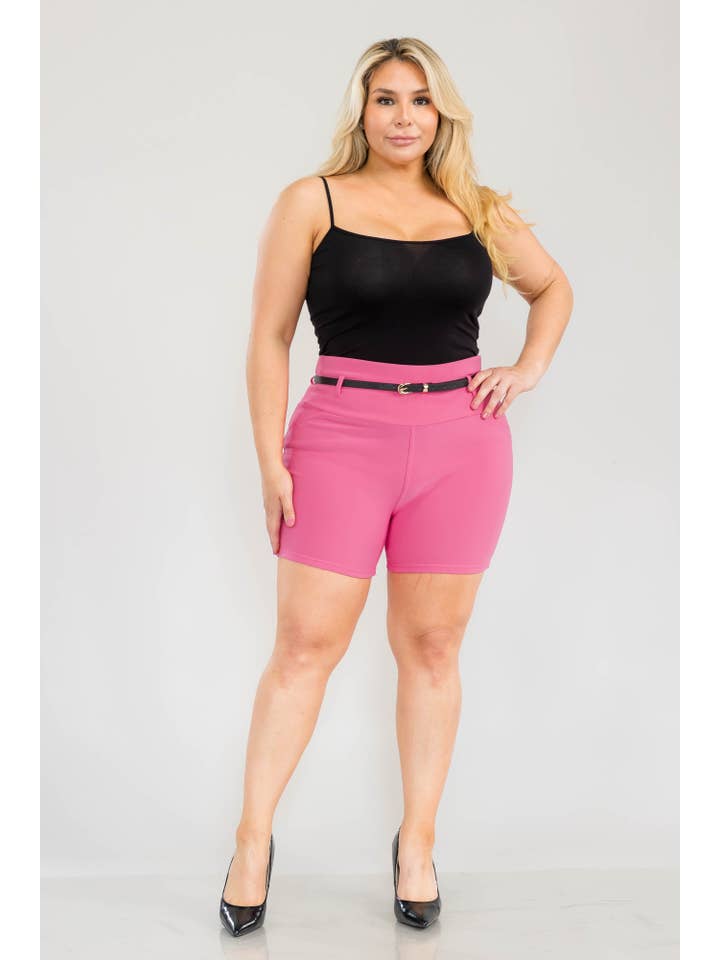 REDFINCH APPAREL INC - Wholesale Shorts - Women's - Womens Plus Size Sculpting Shorts With Faux Leather Belt14