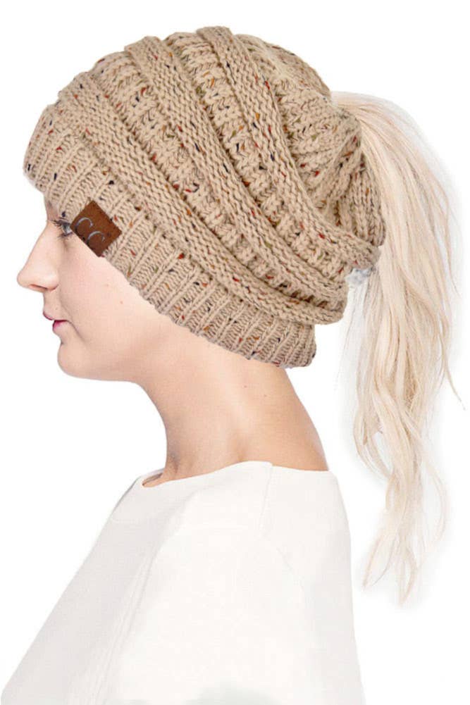 Hana - Wholesale Beanie - Women's - C.C Confetti Ponytail Messy Bun Beanie7