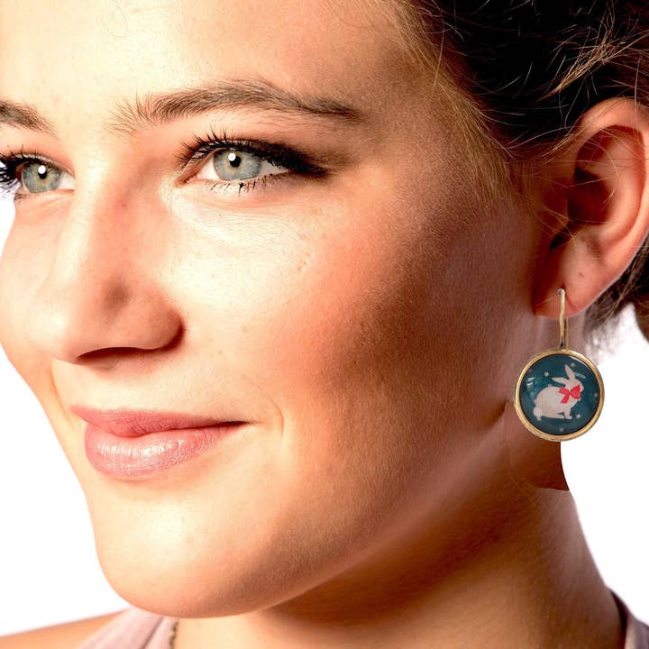 JEF® rabbit in the stars cabochon earrings for wholesale by JUL ET FIL