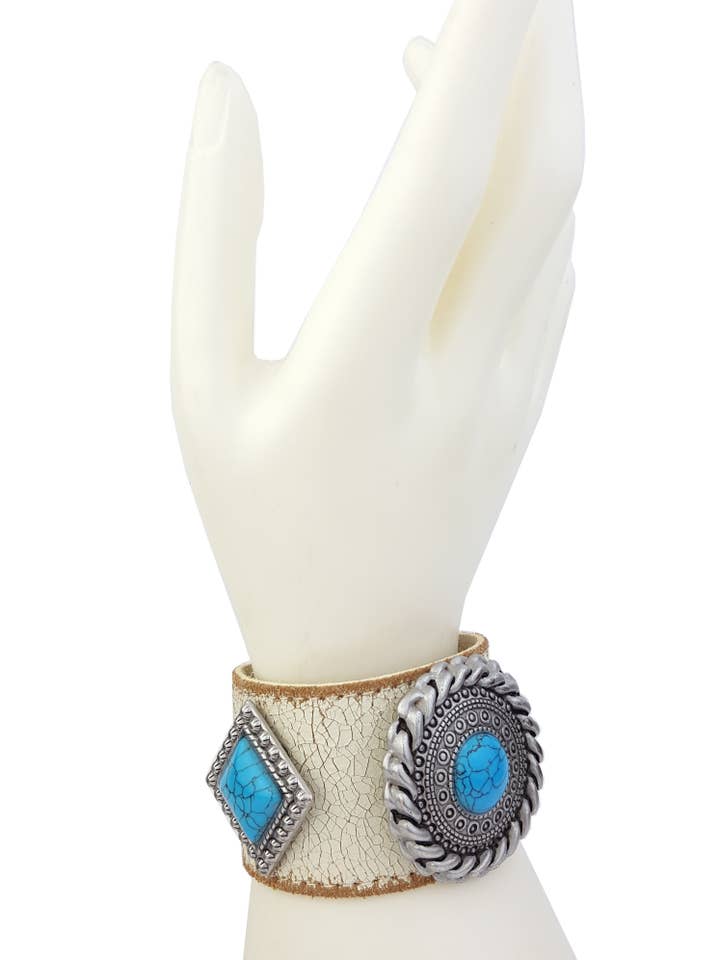 Vintage w. Distressed Leather Band w. multi Conchos for wholesale by Axesoria West