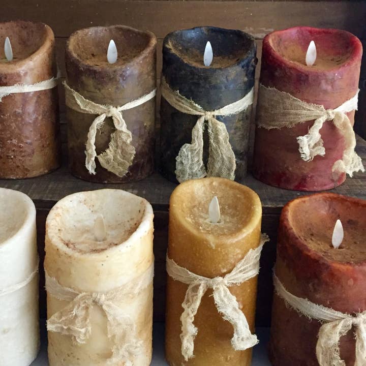 3.5x5" Moving Flame Flameless Timer Pillar Candle for wholesale by Raggedy Junction