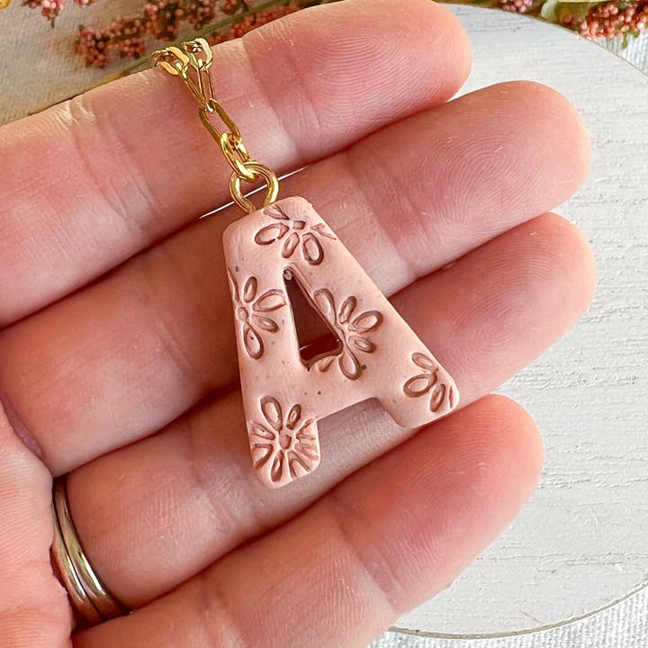 Morning Dew Designs - Wholesale Individual charm/pendant - Floral Embossed Alphabet Polymer Clay Charms2