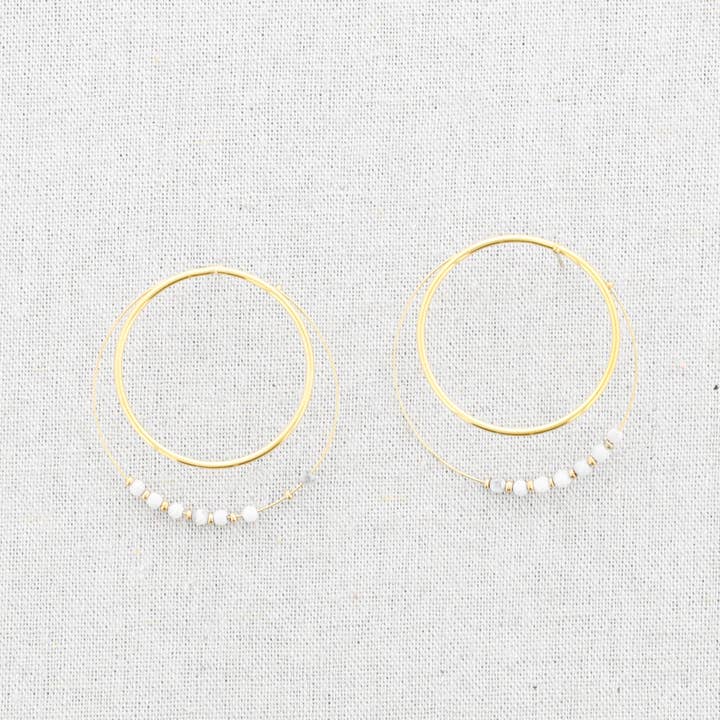 Sonata - Wholesale Hoop Earrings - Double Stone Hoop Steel Earrings0