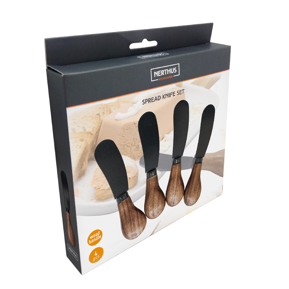 Vin Bouquet (Find It Import & Export Sl) - Wholesale Kitchen/Utility Knife - Set of 4 spreading knives Black + Wood Wood3