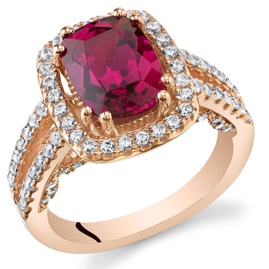 Peliani - Wholesale Engagement Ring - Ruby Rose Goldtone Halo Ring Sterling Silver 2.75ct Size 60