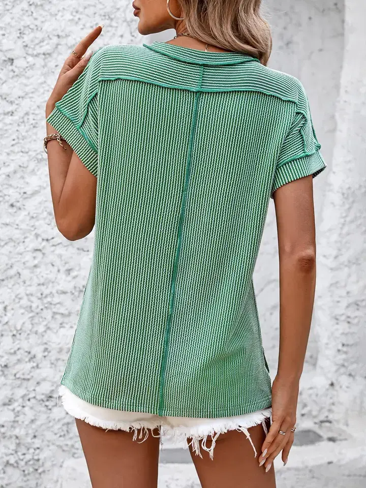 Lovesoft - Wholesale Knit Top - Women's - Backstitch Stripe Knit Short-Sleeve Casual T-Shirt10